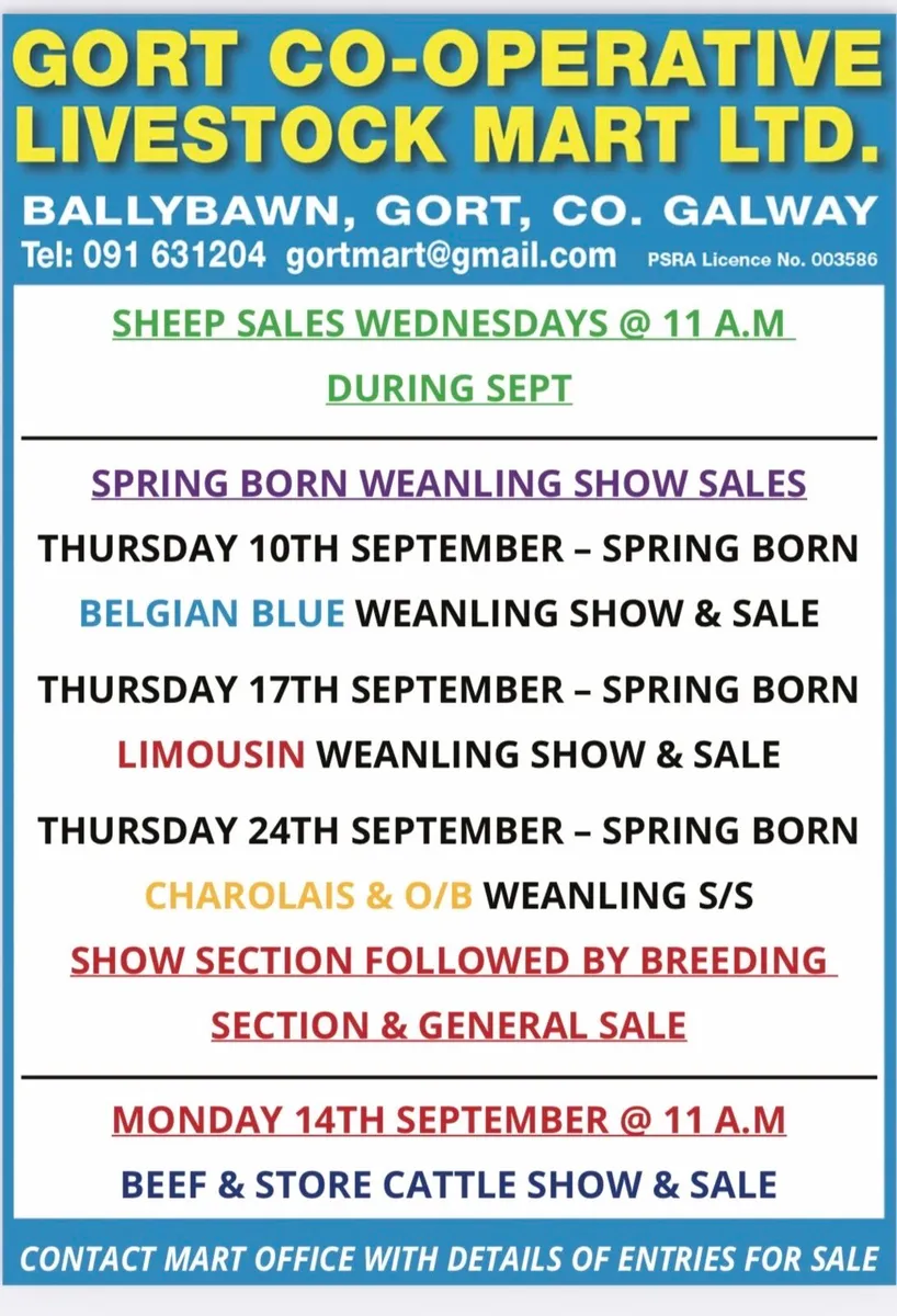 Gort Mart: Thurs 10th Sept BBX show sale - Image 1