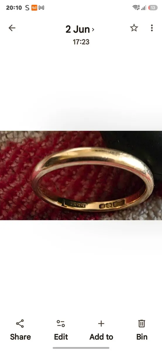1910 18ct Gold wedding Ring - Image 1