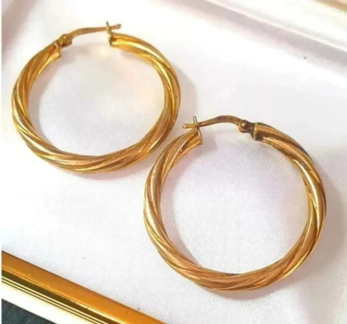 Large 9ct Gold Swirl Hoops - Image 4