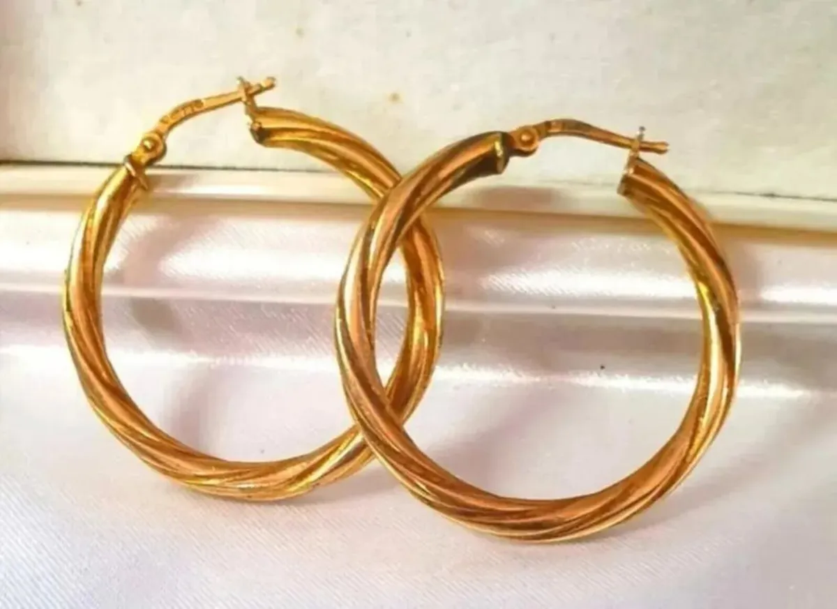Large 9ct Gold Swirl Hoops - Image 3