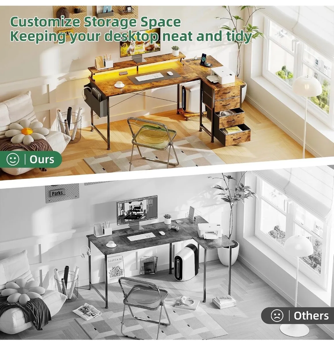 Corner Desk with 4 Drawers, L Shaped Computer Desk - Image 2