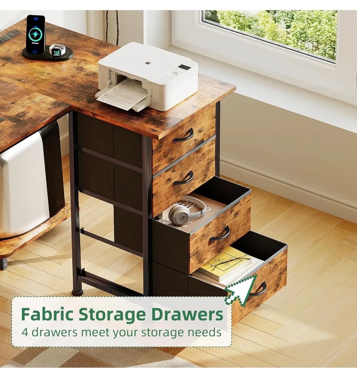 Corner Desk with 4 Drawers, L Shaped Computer Desk - Image 4