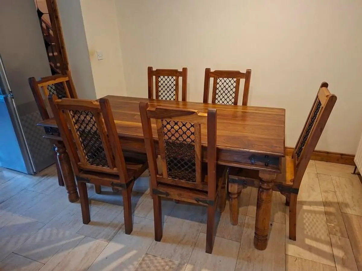 Solid Sheesham Wood (Indian Rosewood) 6-Seater Dining Table & Chairs - Image 1