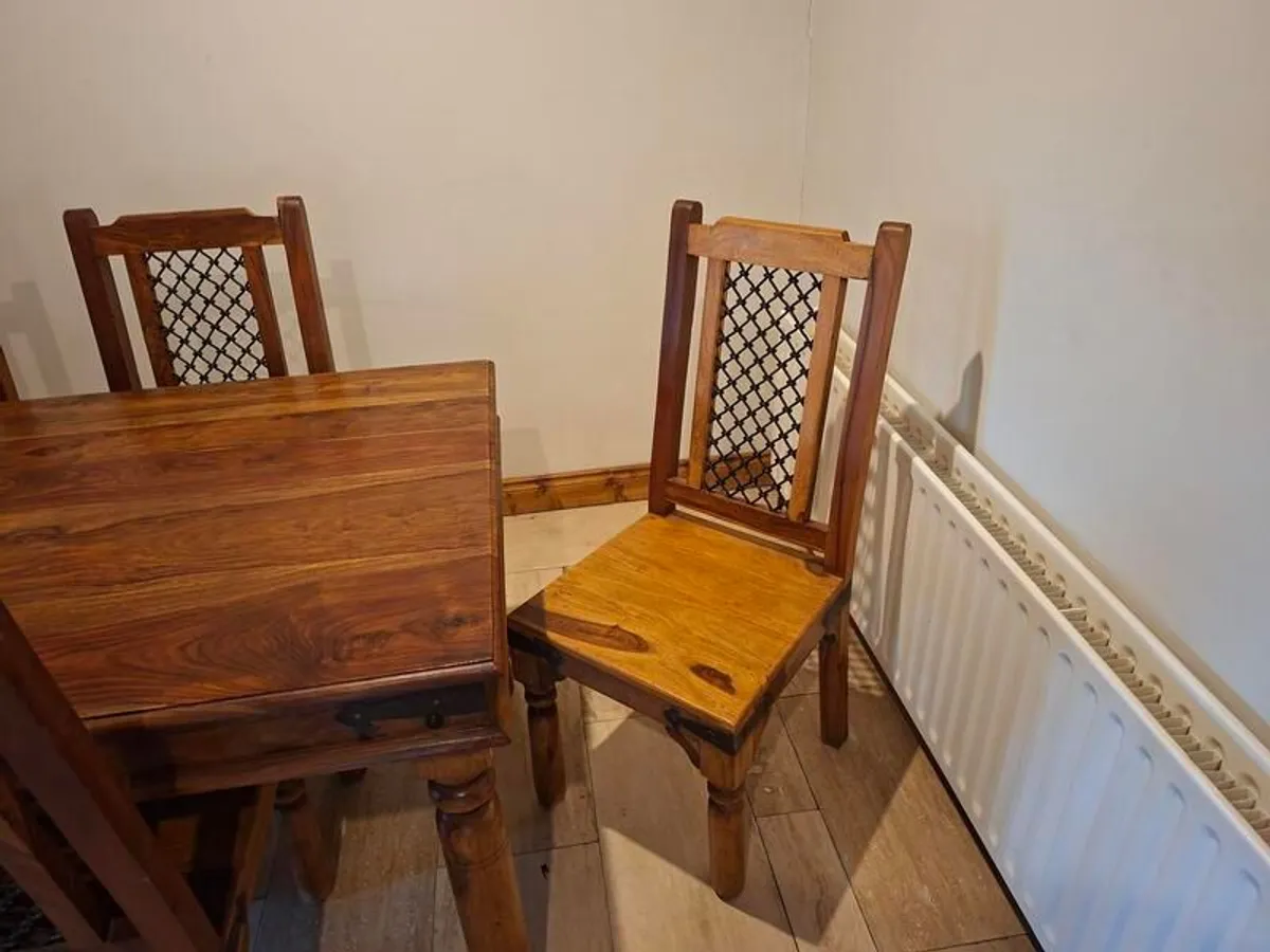 Solid Sheesham Wood (Indian Rosewood) 6-Seater Dining Table & Chairs - Image 2