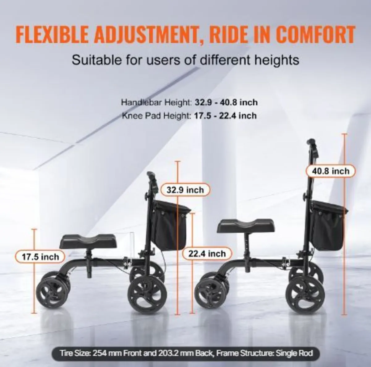 Folding Knee Scooter, Carbon Steel Steerable - Image 2