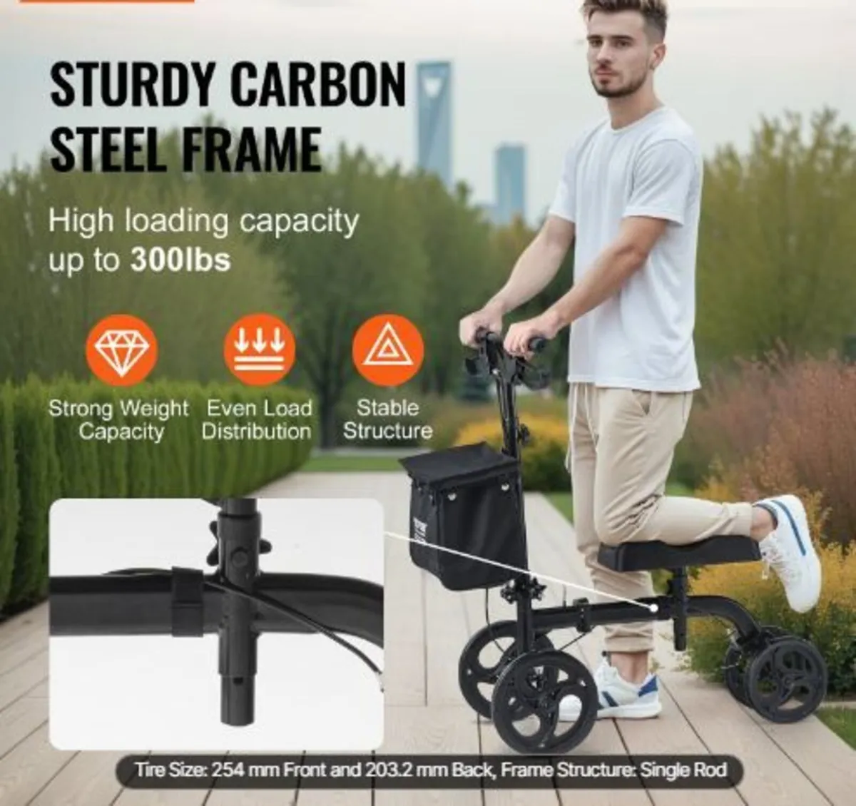 Folding Knee Scooter, Carbon Steel Steerable - Image 3