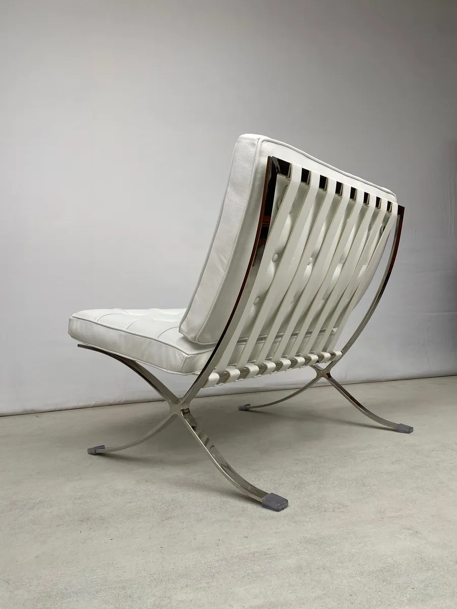 White Leather Barcelona Style Chair - Image 3