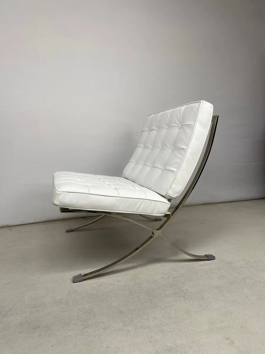 White Leather Barcelona Style Chair - Image 4