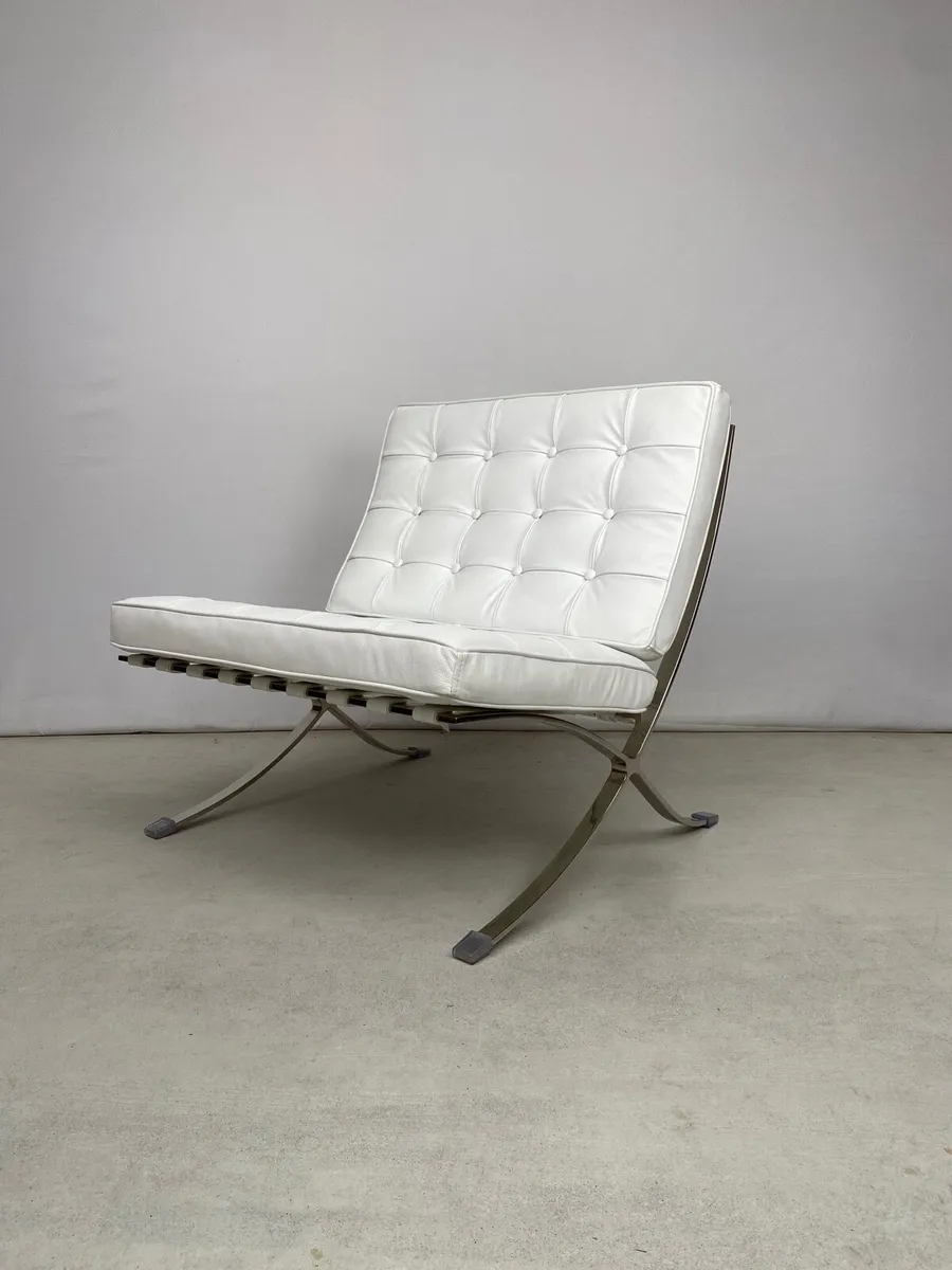 White Leather Barcelona Style Chair - Image 1