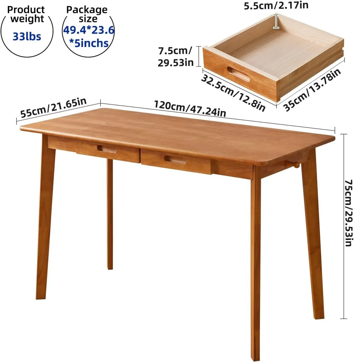 Small Computer Table Wood Writing Desk with Drawer - Image 3