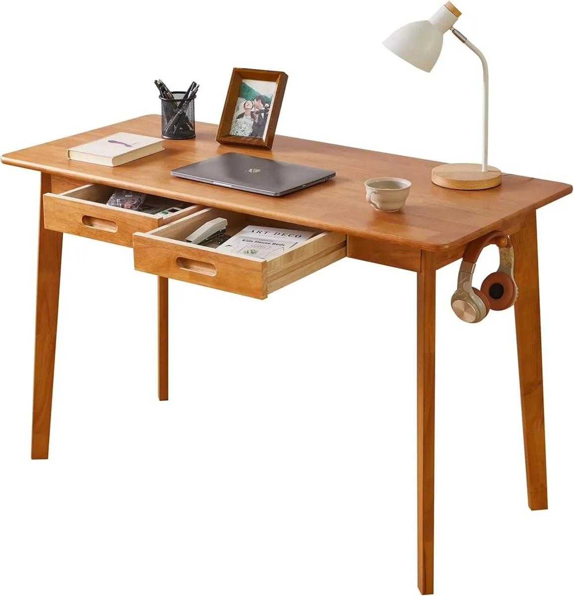 Small Computer Table Wood Writing Desk with Drawer - Image 1