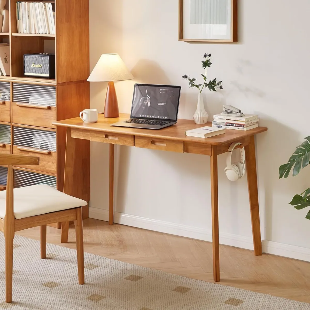 Small Computer Table Wood Writing Desk with Drawer - Image 2