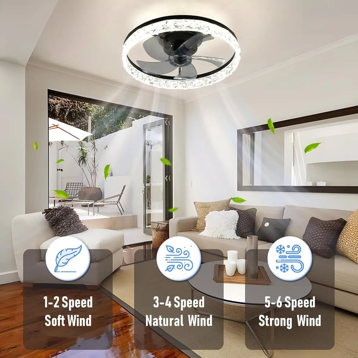 20" Flush Mount Ceiling Fan with LED Lights - Image 3