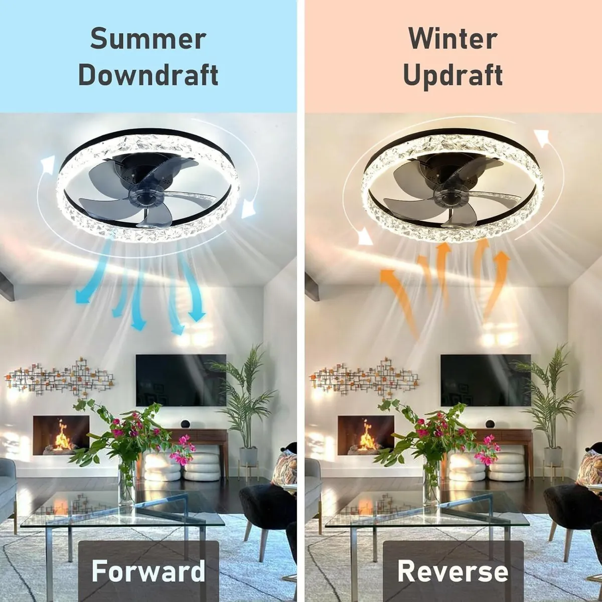 20" Flush Mount Ceiling Fan with LED Lights - Image 4