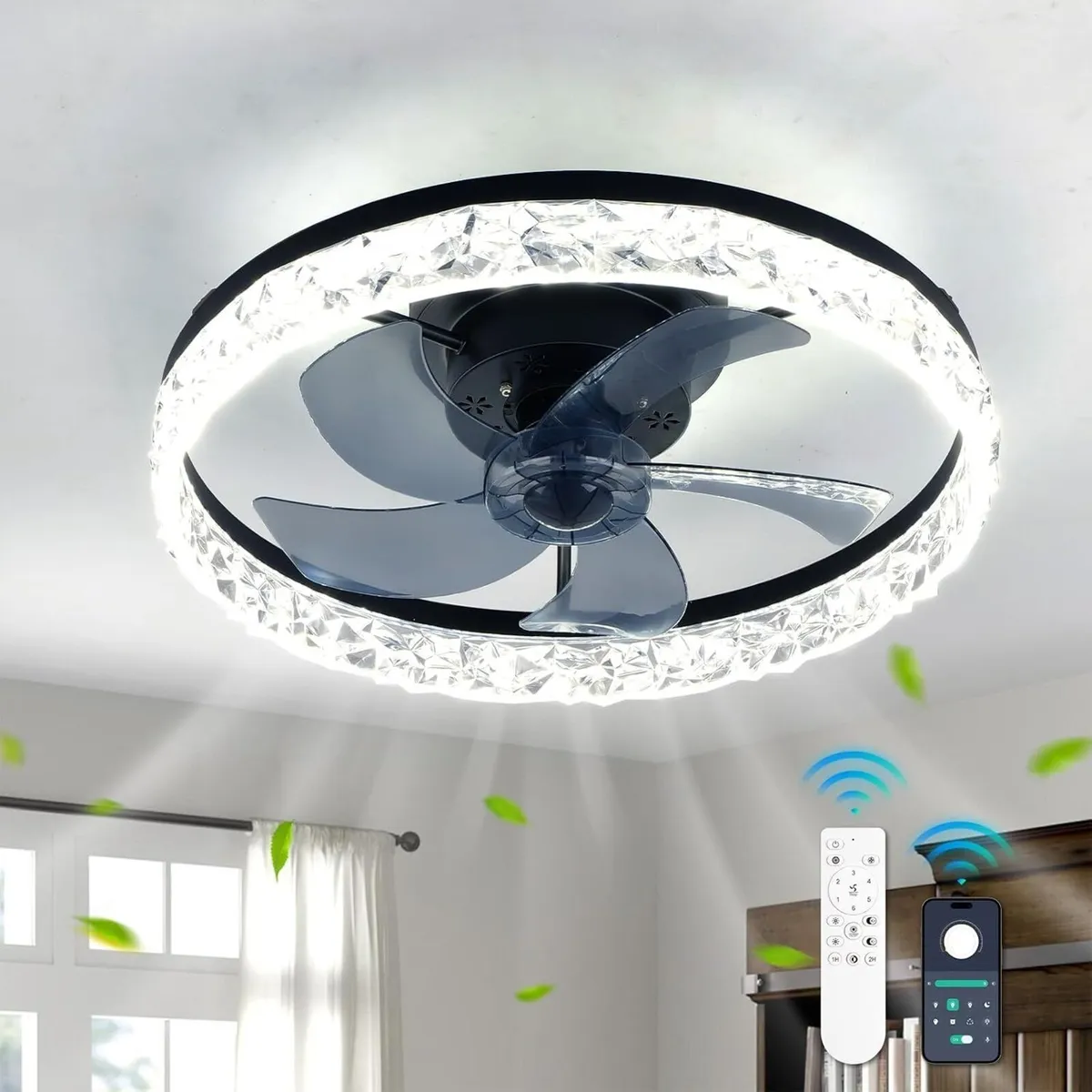 20" Flush Mount Ceiling Fan with LED Lights - Image 1