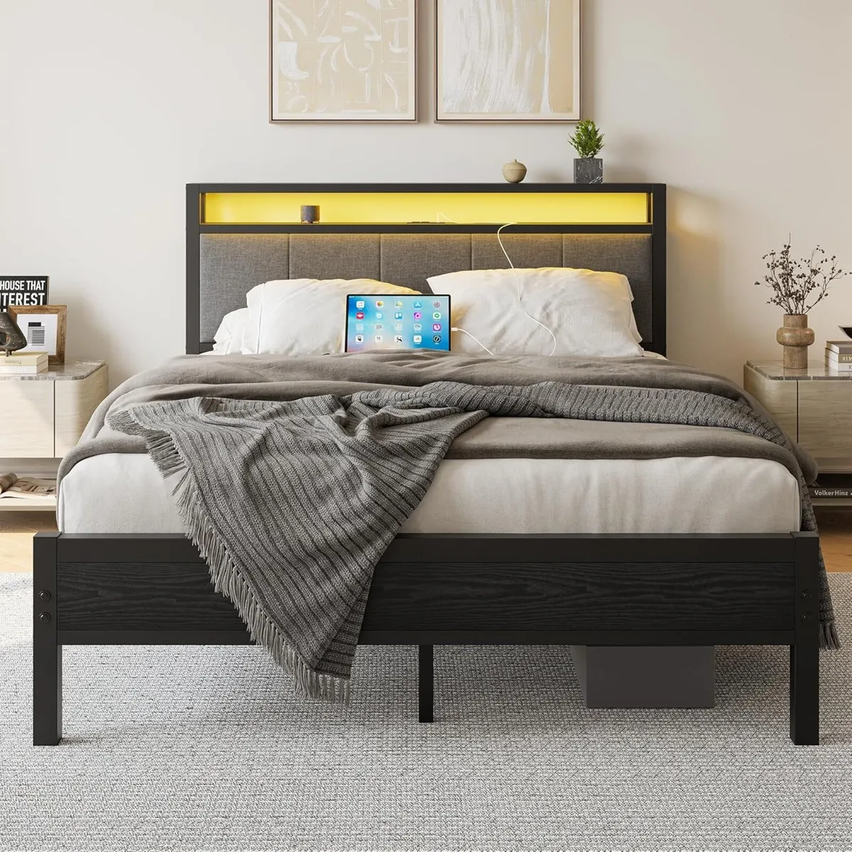 Bed Frame with Storage Headboard - Image 1