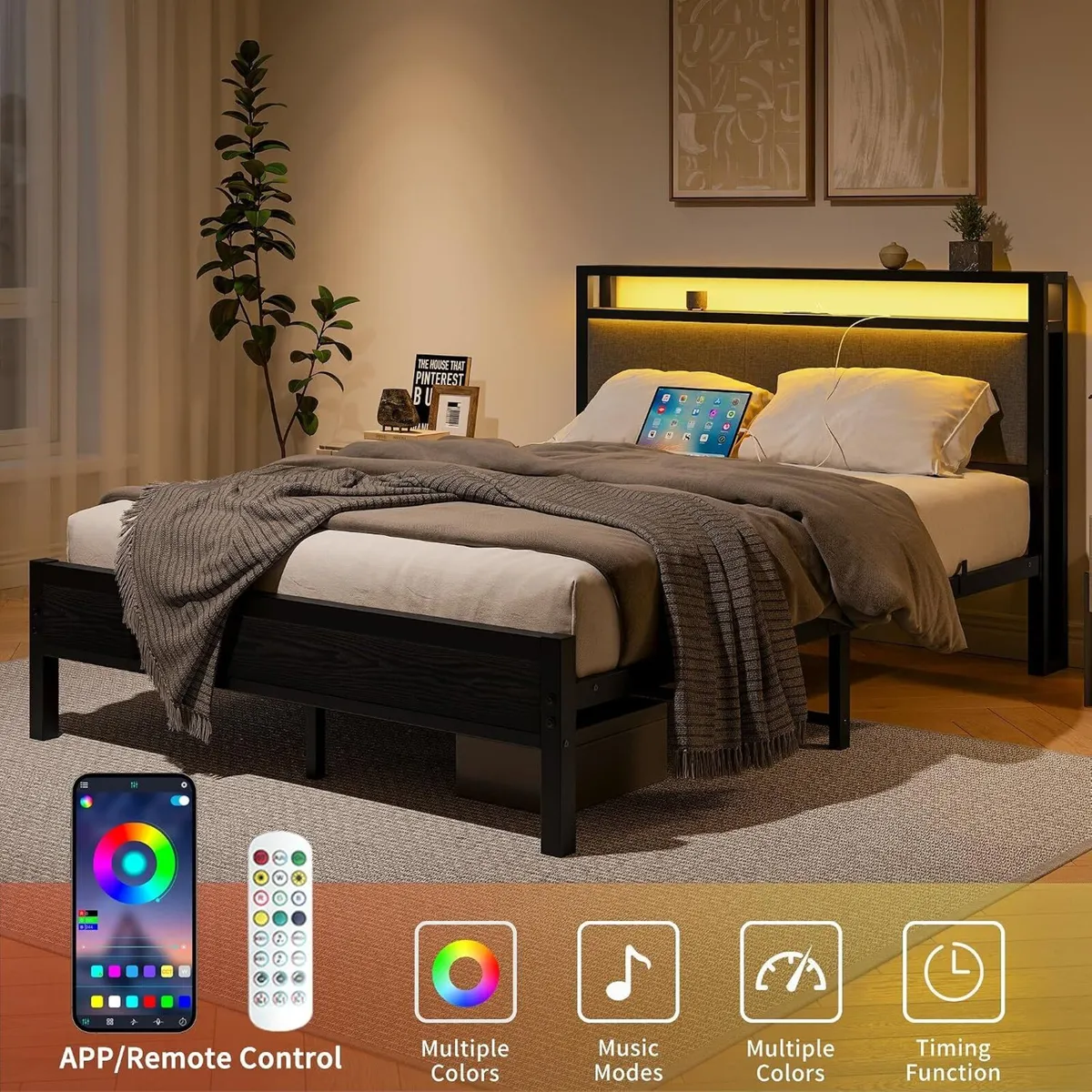 Bed Frame with Storage Headboard - Image 3