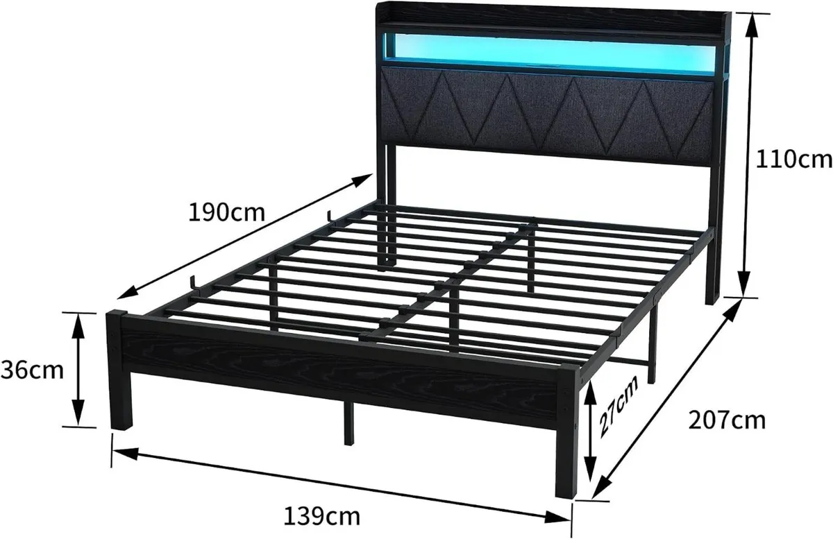 Bed Frame with LED Lights Storage Upholstered - Image 2