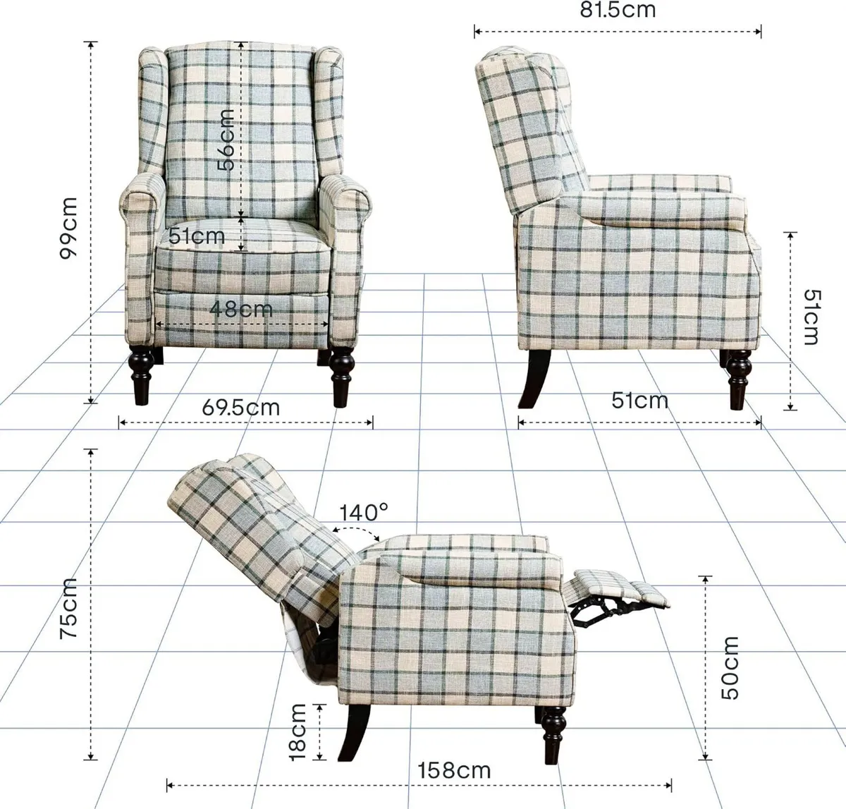 Recliner Chair Armchair Adjustable Single Sofa - Image 3