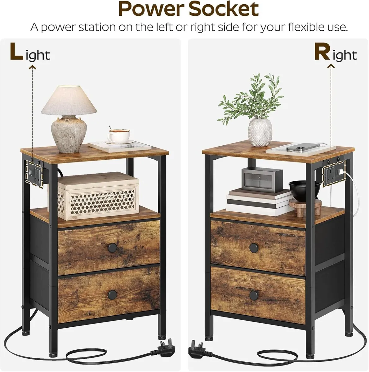 Bedside Tables with Charging Station Nightstands - Image 4