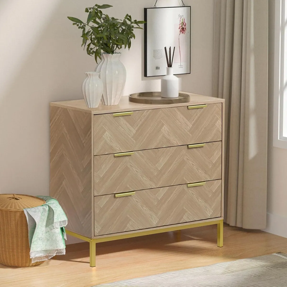 3 Drawer Chest of Drawers Wooden Dresser - Image 2