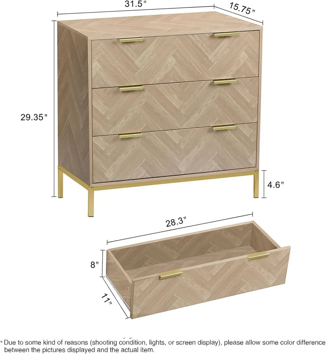 3 Drawer Chest of Drawers Wooden Dresser - Image 3
