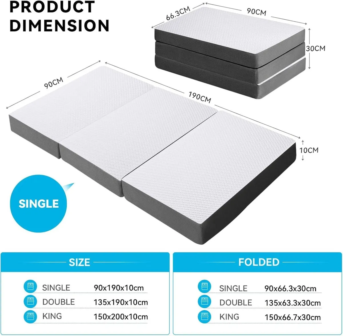 Foldable Folding Mattress Tri-Fold Memory Foam - Image 2