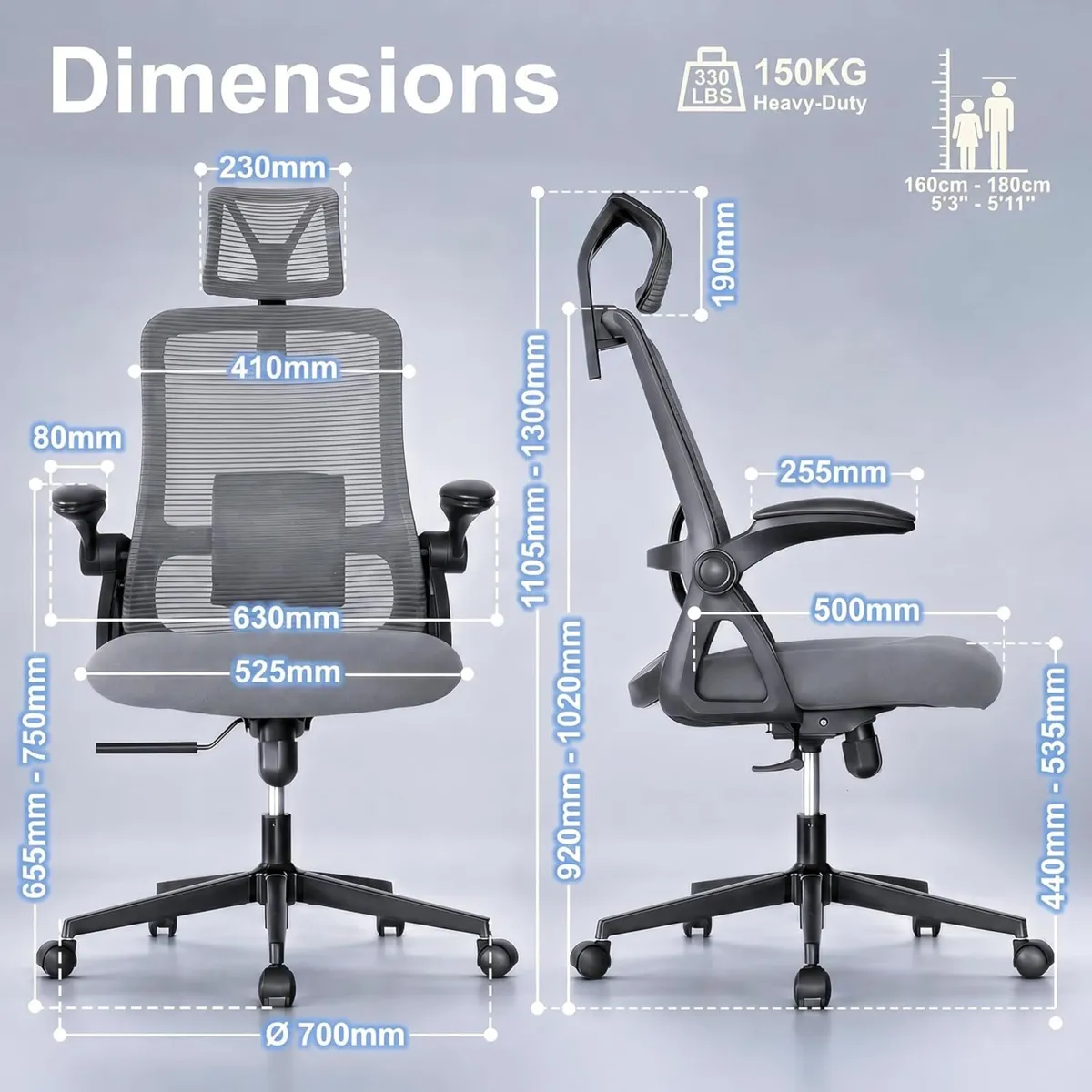 Ergonomic Office Chair 2d Flip-Up Armrests Small - Image 2
