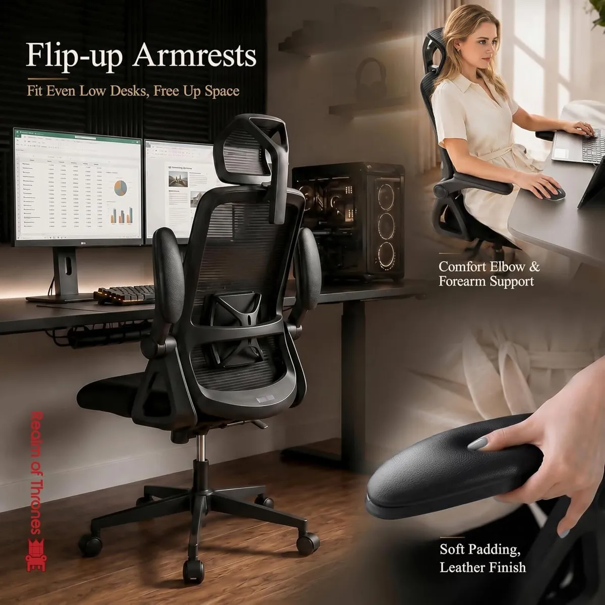 Ergonomic Office Chair 2d Flip-Up Armrests Small - Image 4
