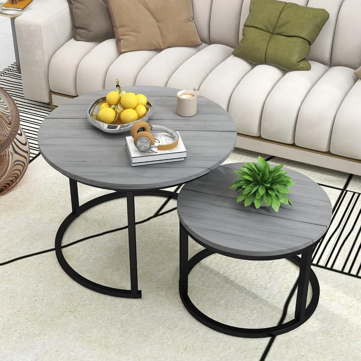 Round Coffee Table Nesting Side for Living Room - Image 1