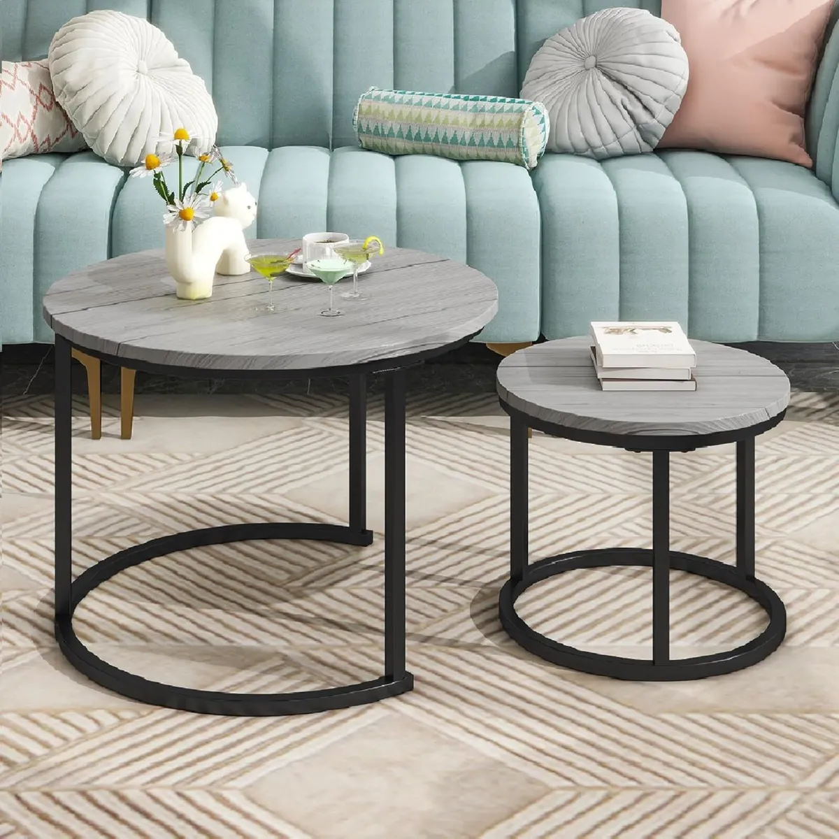 Round Coffee Table Nesting Side for Living Room - Image 3