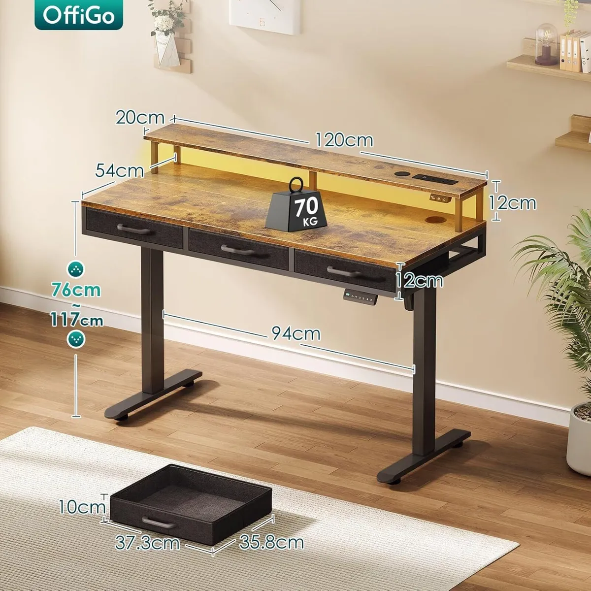 Standing Desk with 3 Storage Drawers 120CM Height - Image 3