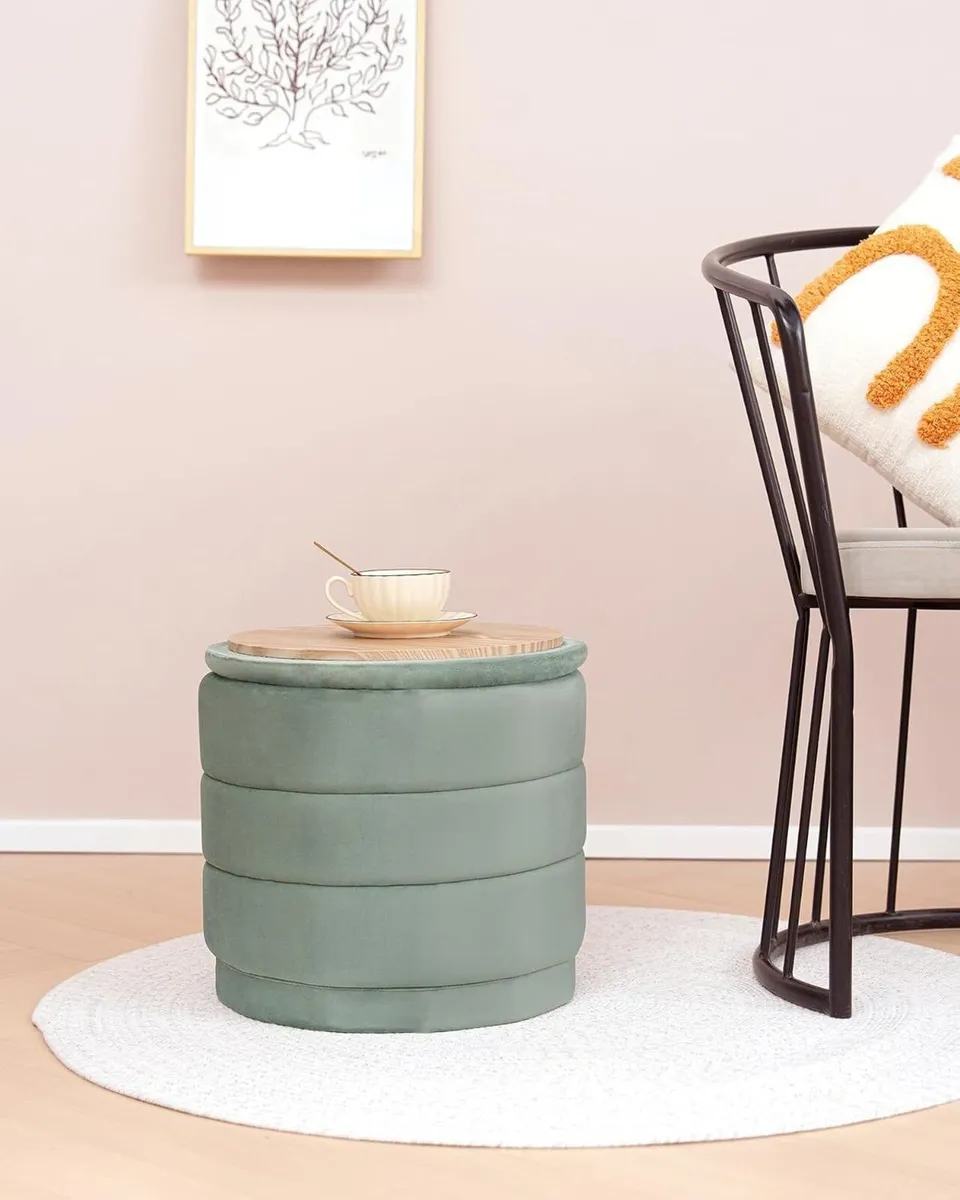 Storage Ottoman Round Folding Foot Rest - Image 2