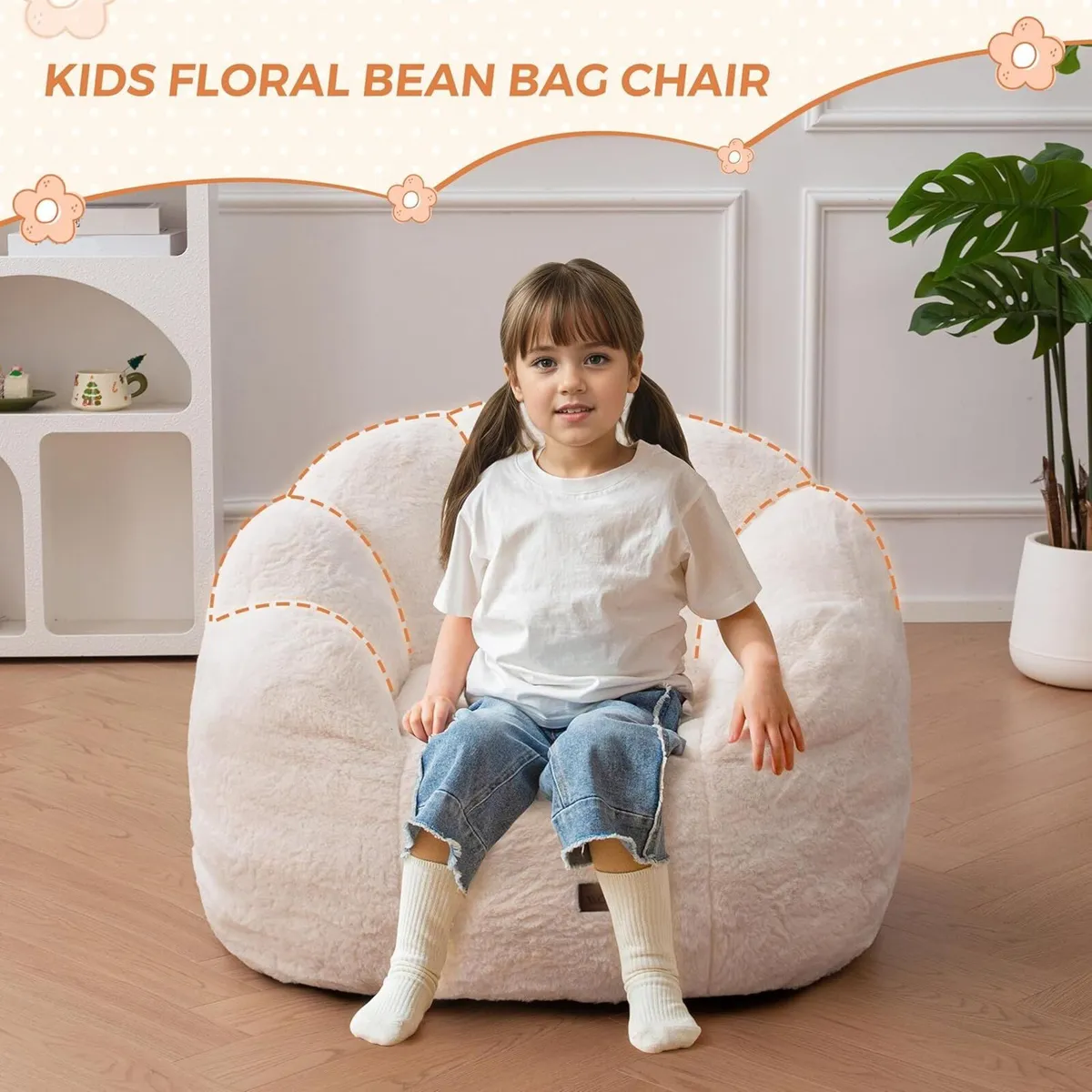 Kids Floral Shaped Bean Bag Sofa Includes Filling - Image 3