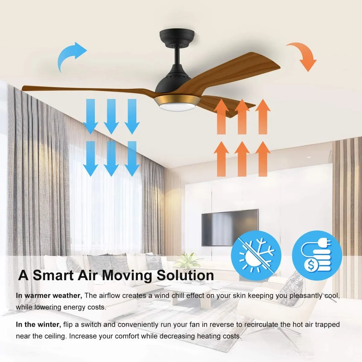132CM Oak Grain Ceiling Fan with Light Smart - Image 4