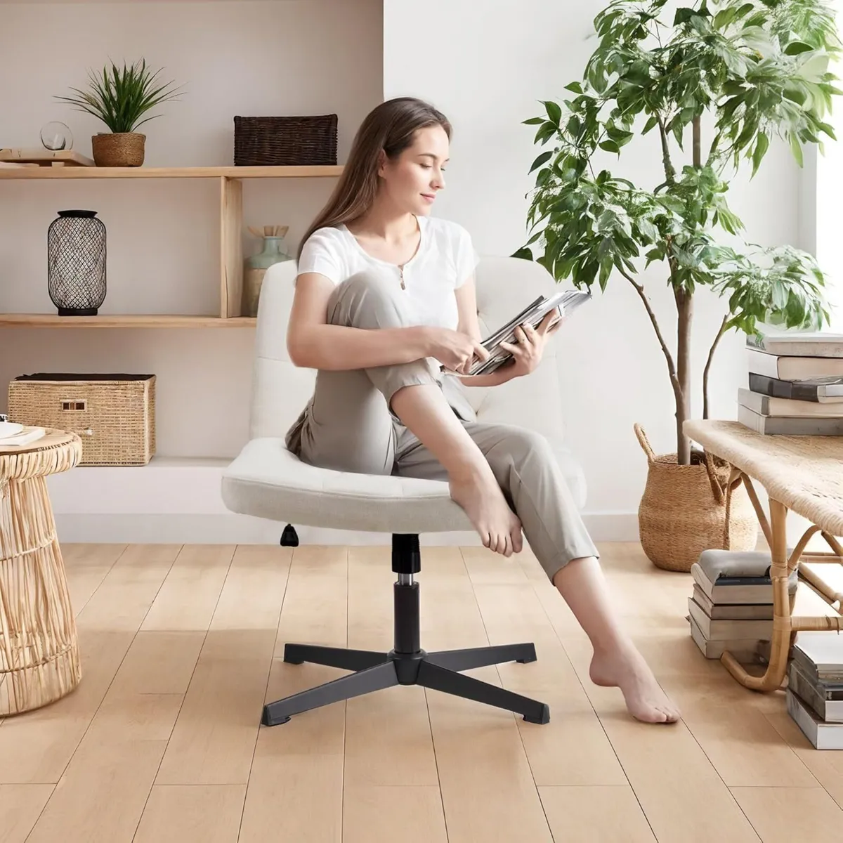Mid-Back Cross-Legged Desk Chair Vanity Dressing - Image 2
