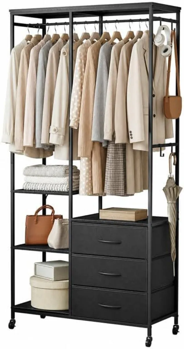 Heavy Duty Clothing Rail Wardrobe with 3 Drawers - Image 1