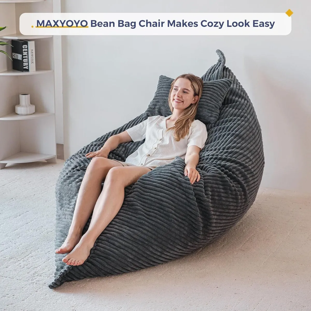 Giant Bean Bag with Pillow Soft Corduroy - Image 3