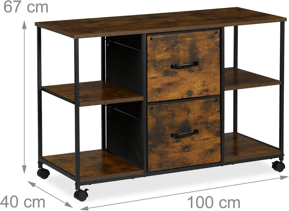 Mobile Filing Cabinet 2 Drawers 4 Shelves - Image 3