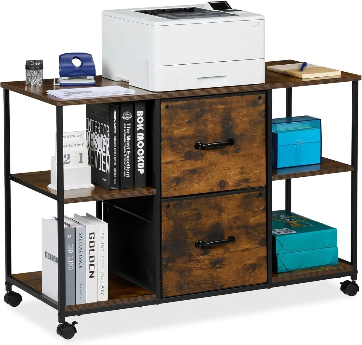 Mobile Filing Cabinet 2 Drawers 4 Shelves - Image 1