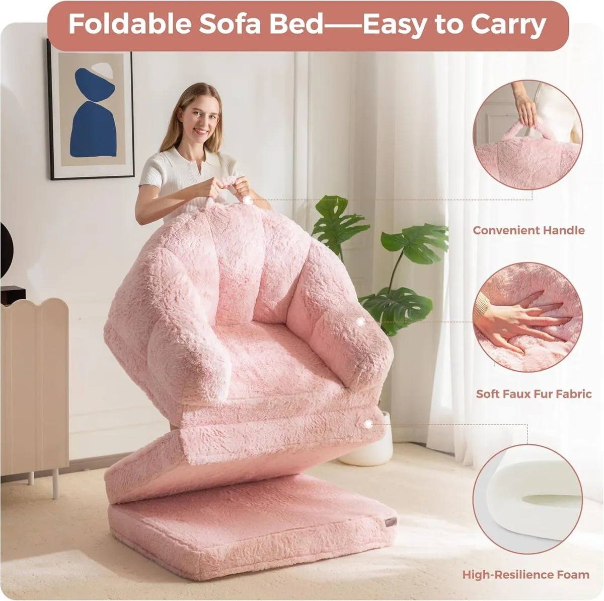 Sofa Bed Folding Bean Bag Chair Faux Fur - Image 4