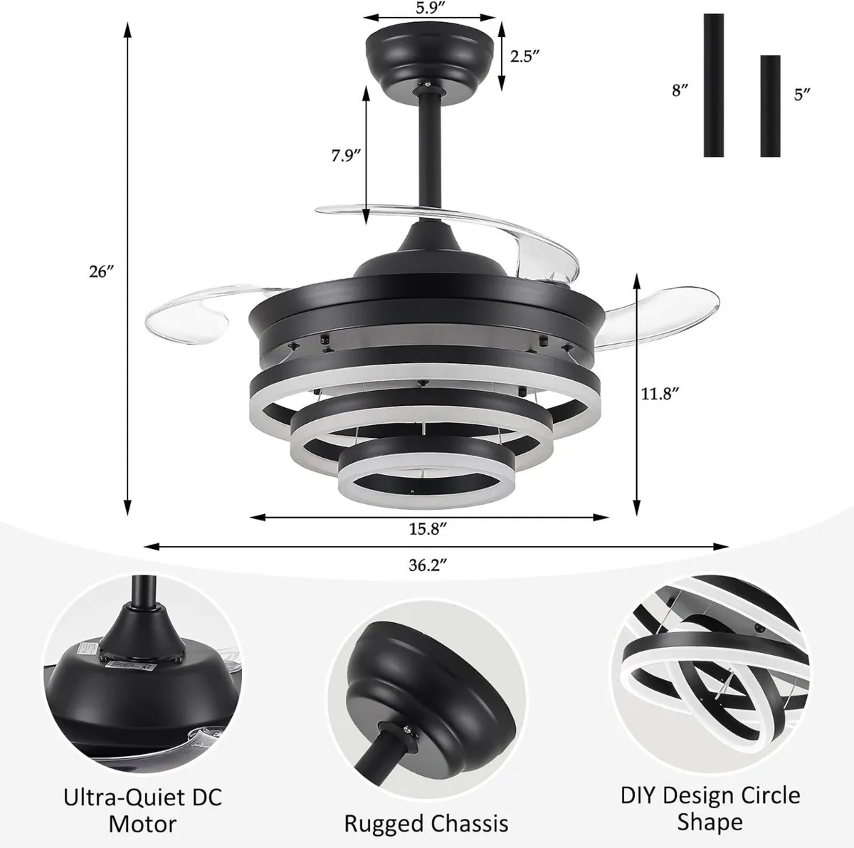 Chandelier Ceiling Fan with Lights and Remote 36 - Image 4