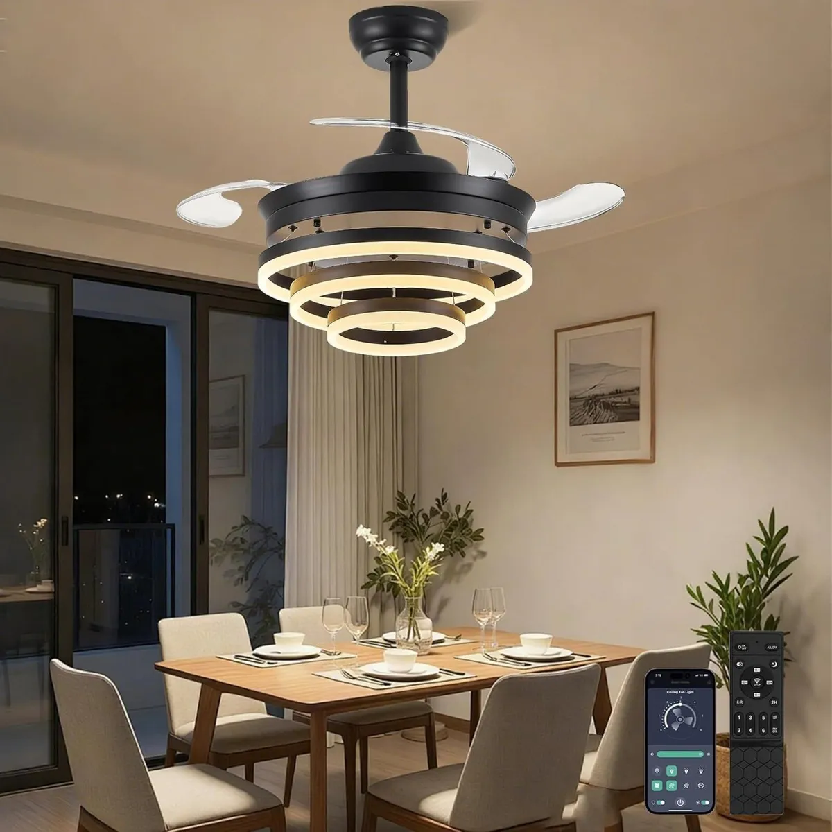 Chandelier Ceiling Fan with Lights and Remote 36 - Image 1