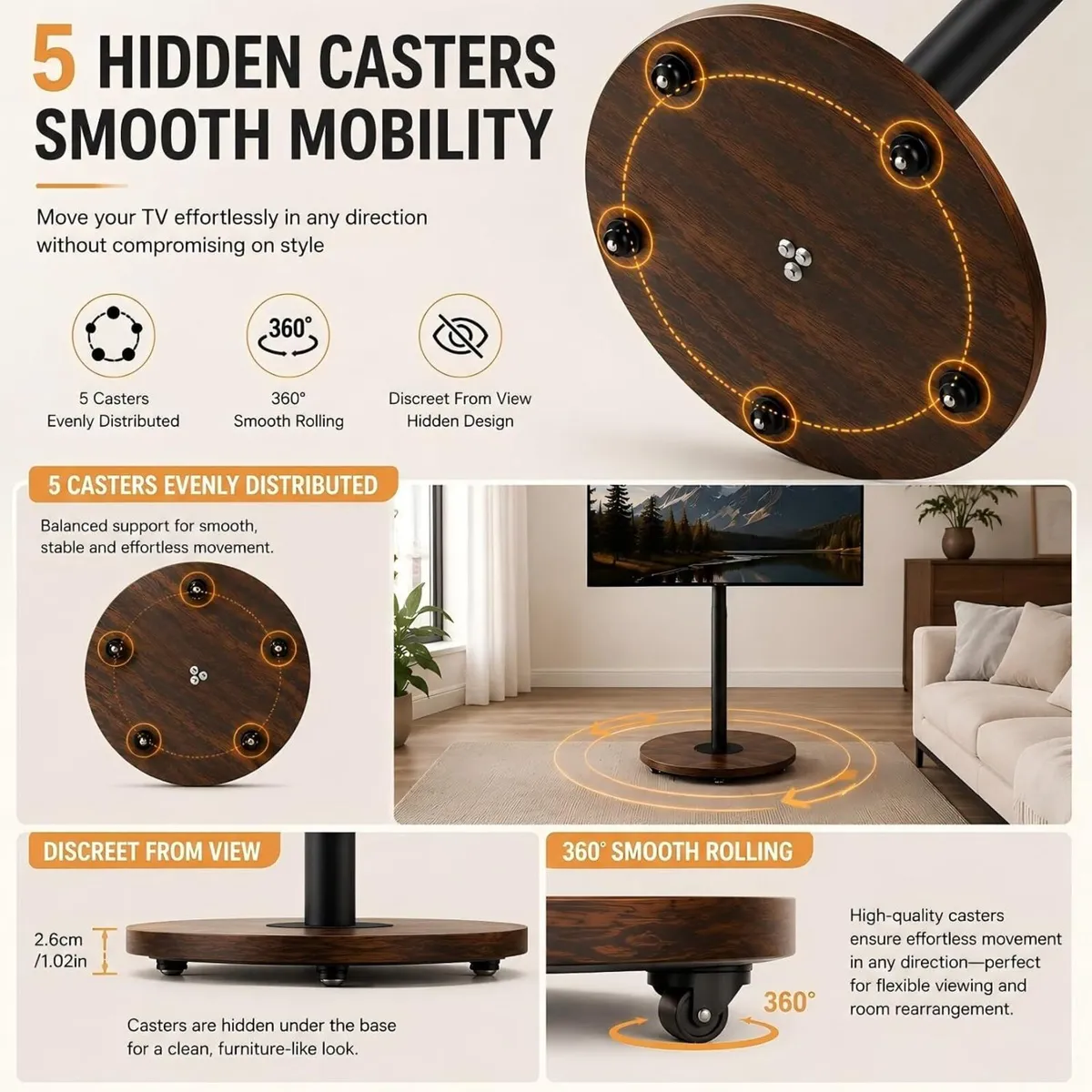 Floor TV Stand with Hidden Wheels 40–75 Inch - Image 4