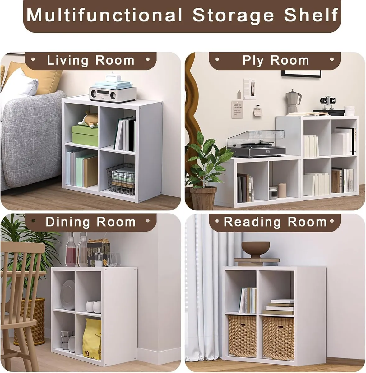 Wooden Thick Frame 6 Cube Storage Organiser Shelf - Image 4