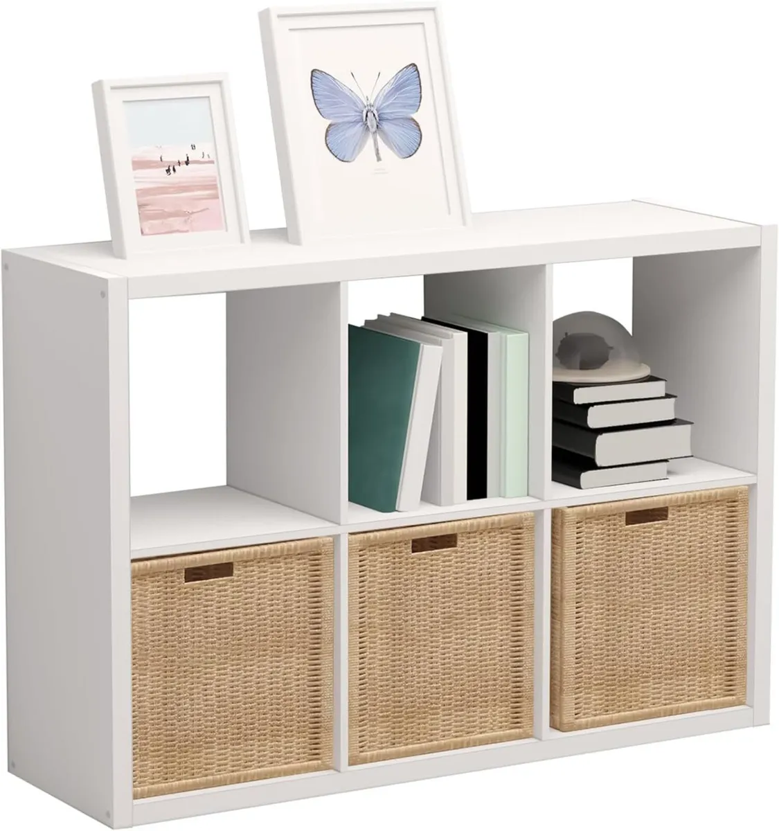 Wooden Thick Frame 6 Cube Storage Organiser Shelf - Image 1