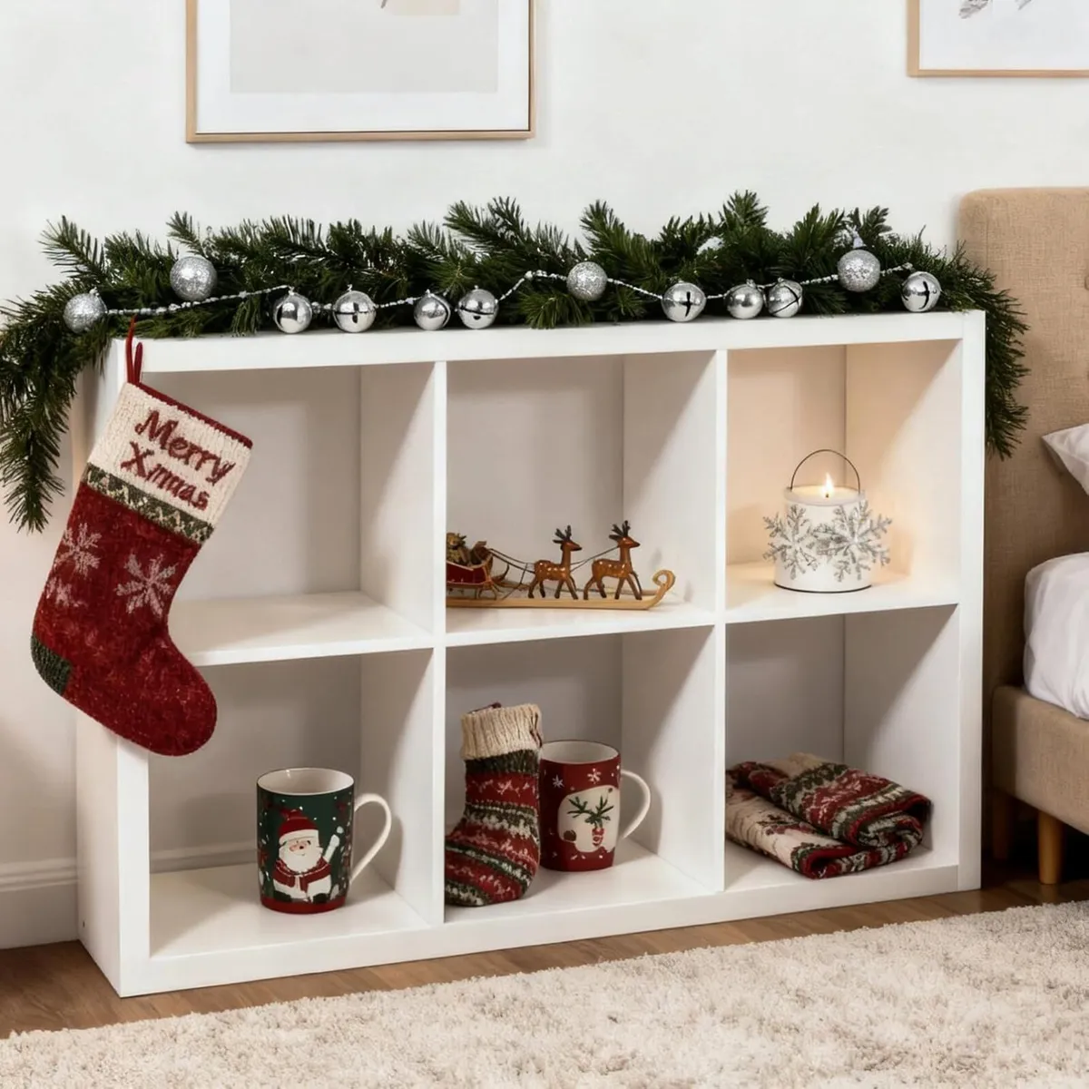 Wooden Thick Frame 6 Cube Storage Organiser Shelf - Image 2