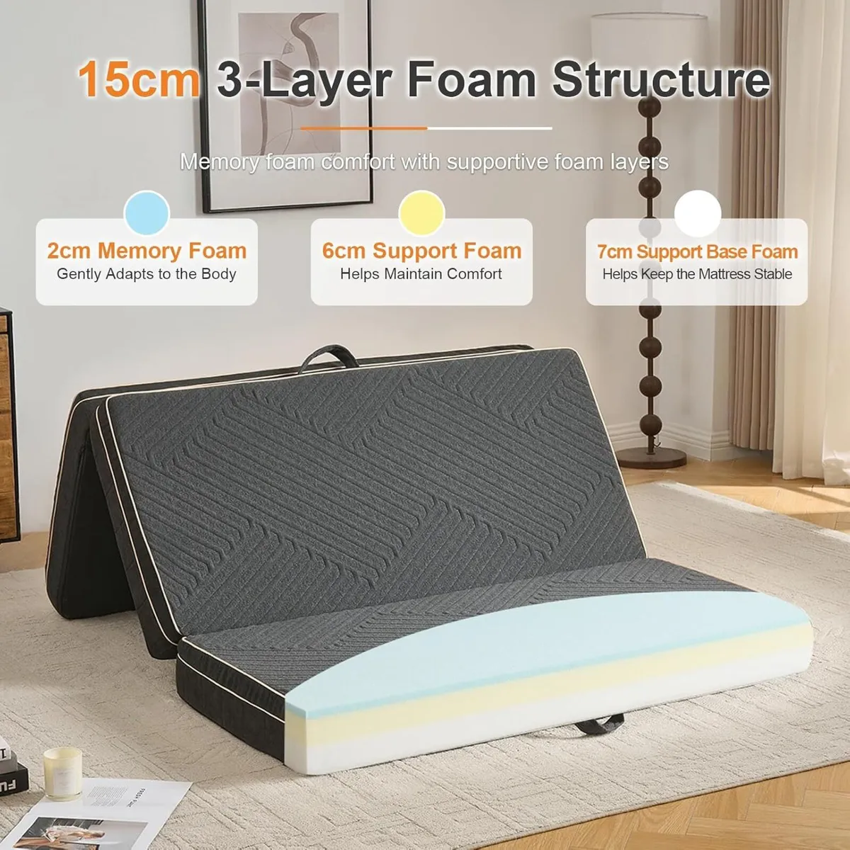 Folding Mattress Tri Fold Memory Foam with 3-Layer - Image 3