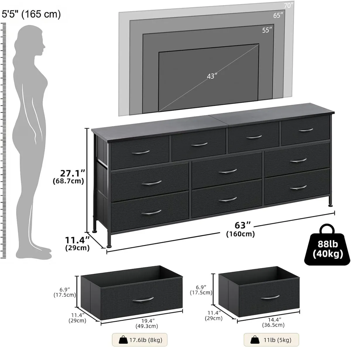 Bedroom Dresser Chests of Drawers with 10 Fabric - Image 3