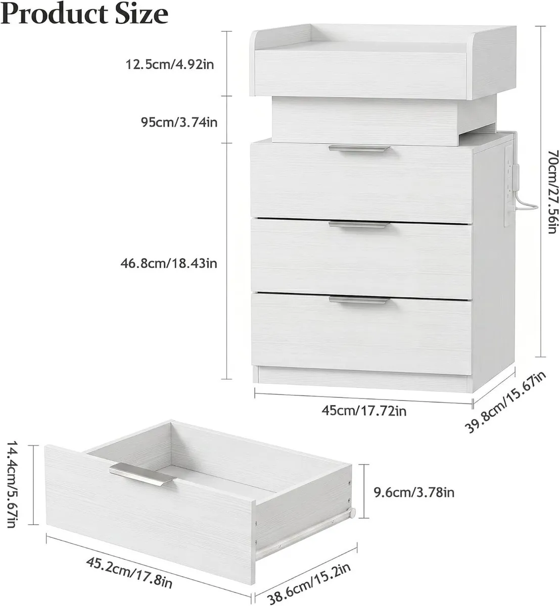 Bedside Table with LED Charging Station and Hidden - Image 2
